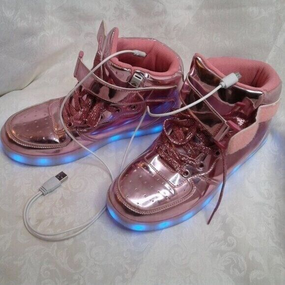 Kids LED LightUp HighTop Sneaker USB Rechargeable Flashing Shoes Pink Size 3.5/4 - Picture 11 of 12